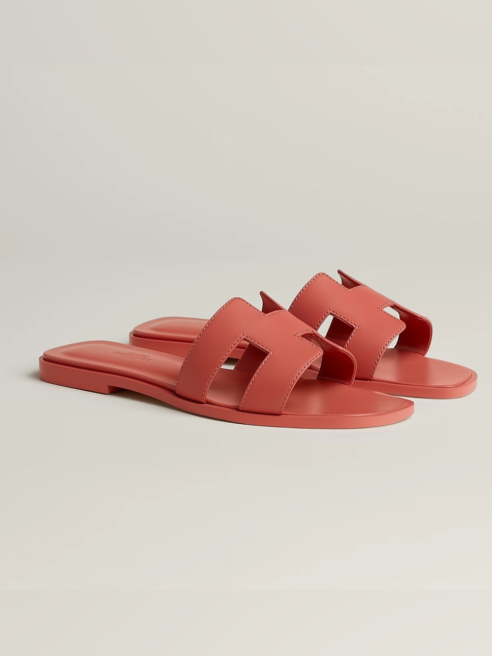 Hermes Coral Leather Oran Slide Sandals